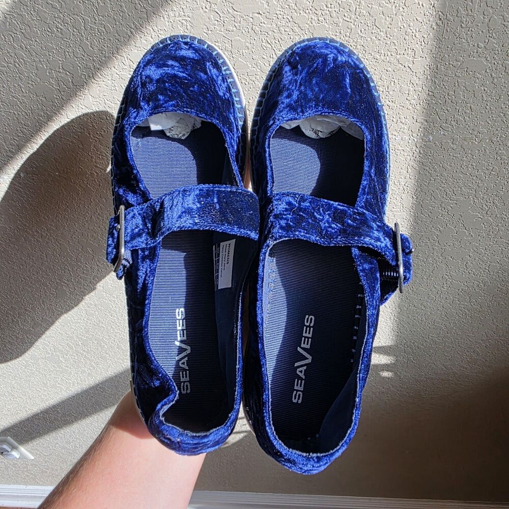SeaVees Mesa Mary Jane Navy Crinkled Velvet Shoes Sneakers Women's Size 9 - Picture 3 of 6